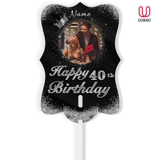 UUBAO Personalized Double Sided Happy Birthday Photo Prop Face Fan Customized Birthday Fun Supplies(Black and Silver)
