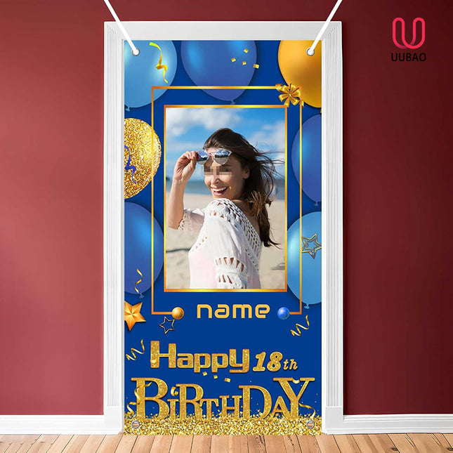 UUBAO Custom Happy Birthday Door Banner Backdrop Birthday Decorations Party Supplies for Women Men(Navy Blue)