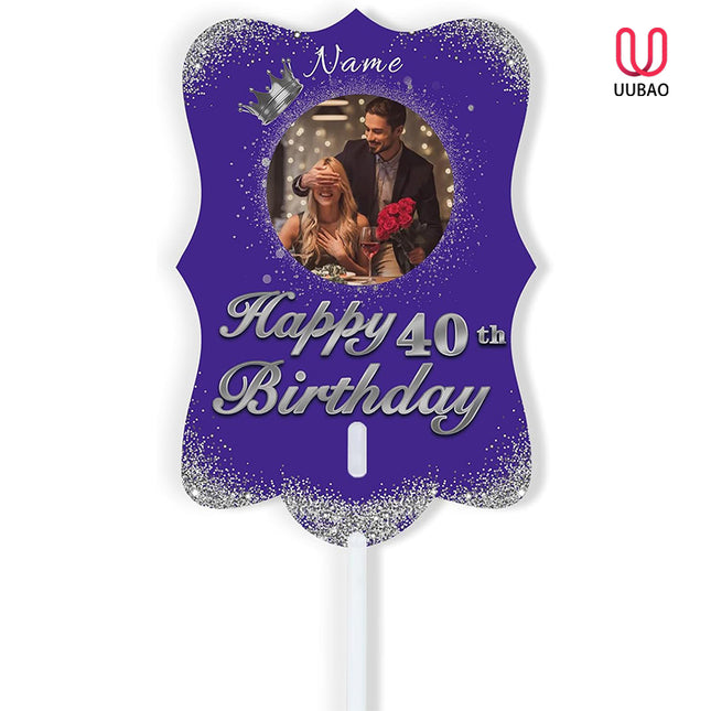 UUBAO Personalized Double Sided Happy Birthday Photo Prop Face Fan Customized Birthday Fun Supplies(Purple and Silver)