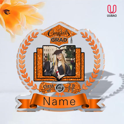 UUBAO Customized Graduation Plaque with Single Picture Custom Picture 2025 Congrats Grad Crystal Desktop Farewell Keepsake Gift (Orange)