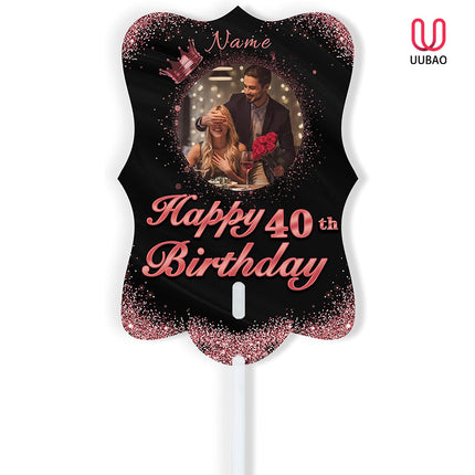 UUBAO Personalized Double Sided Happy Birthday Photo Prop Face Fan Customized Birthday Fun Supplies(Rose Gold Pink)