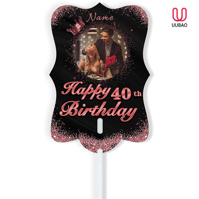 UUBAO Personalized Double Sided Happy Birthday Photo Prop Face Fan Customized Birthday Fun Supplies(Rose Gold Pink)