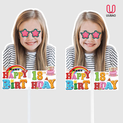 UUBAO Personalized Happy Birthday Photo Prop Face Fan Customized Double Sided Fun Supplies(Colorful Children)