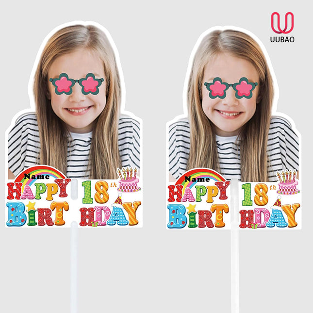 UUBAO Personalized Happy Birthday Photo Prop Face Fan Customized Double Sided Fun Supplies(Colorful Children)