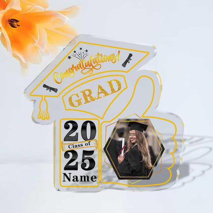 UUBAO Personalized Graduation Decorative Signs Plaques Class of 2024 Desk Paperweight Farewell Memorial Gift with Photo(Yellow)