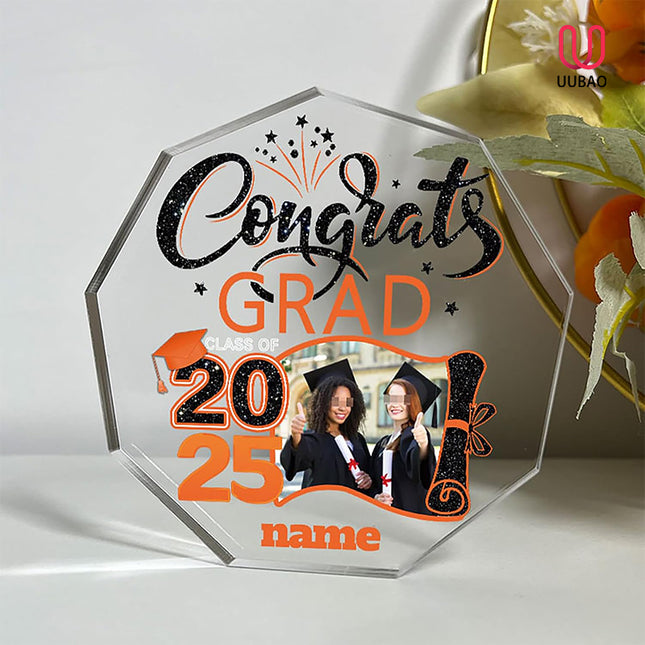 UUBAO Personalized Graduation Gift Class of 2025 Desk Paperweight Farewell Memorial Decorative Signs Plaques with Photo (Orange)