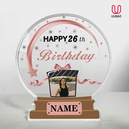 UUBAO Customized Birthday Gift Acrylic Plaque Custom Picture Crystal Desktop Keepsake Gift Birthday Decorations(Pink)