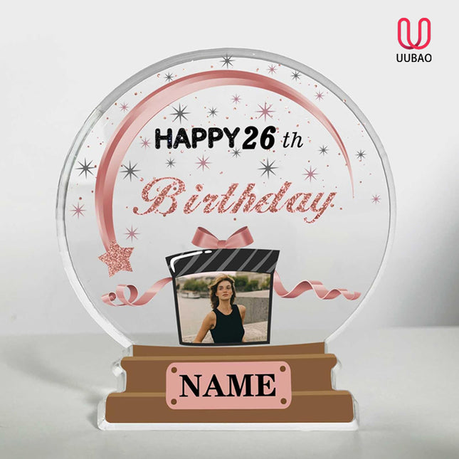 UUBAO Customized Birthday Gift Acrylic Plaque Custom Picture Crystal Desktop Keepsake Gift Birthday Decorations(Pink)