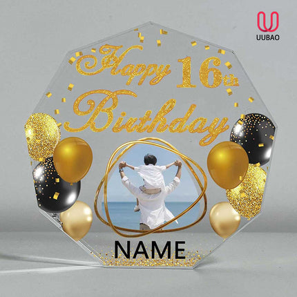 UUBAO Custom Happy Birthday Acrylic Plaque Desktop with Photo Personalized  Birthday Gift Ideas Keepsake Paperweight Sign(Yellow)