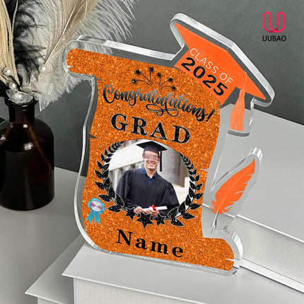 UUBAO Personalized Graduation Gift Class of 2025 Desk Paperweight Farewell Memorial Decorative Signs Plaques with Photo (Orange)