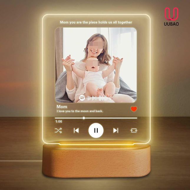 UUBAO Customized Acrylic LED Night Light Lamp Personalized Mother's Day Gifts Plaque Gifts Custom Photo for Mom