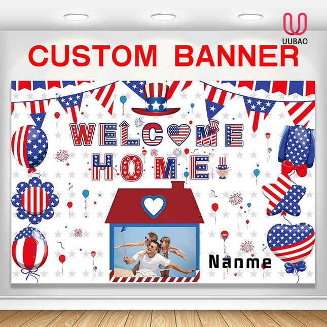 UUBAO Custom Welcome Home Decorations Kit Military Red White and Blue Balloons Patriotic Paper Fans Star Streamers Tablecloth for Patriotic Memorial Day Deployment Returning Party Decor