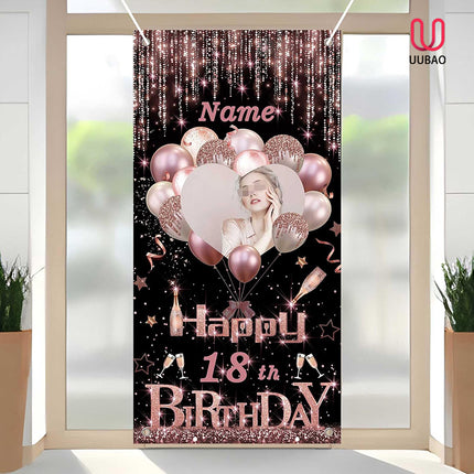 UUBAO Custom Happy Birthday Door Banner Backdrop Birthday Decorations Party Supplies for Women Men(Pink)