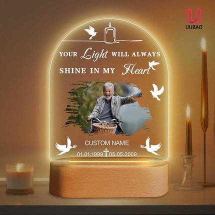 UUBAO Personalized Memorial Gift Photo Night Light Customized Light Up Acrylic Plaque Lamp Sympathy Bereavement Remembrance Gift(Peace Dove)