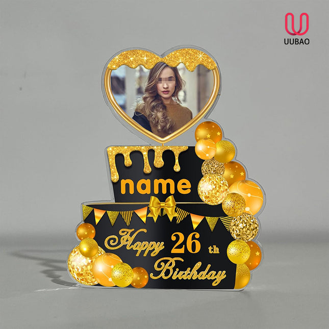 UUBAO Custom Happy Birthday Acrylic Plaque Desktop with Photo Personalized  Birthday Gift Ideas Keepsake Paperweight Sign(Yellow)