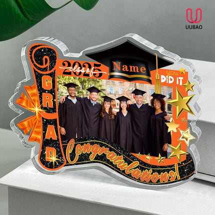UUBAO Customized Graduation Plaque with Photo Crystal Desktop Keepsake Gift (Orange)
