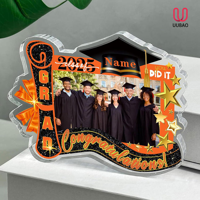 UUBAO Customized Graduation Plaque with Photo Crystal Desktop Keepsake Gift (Orange)