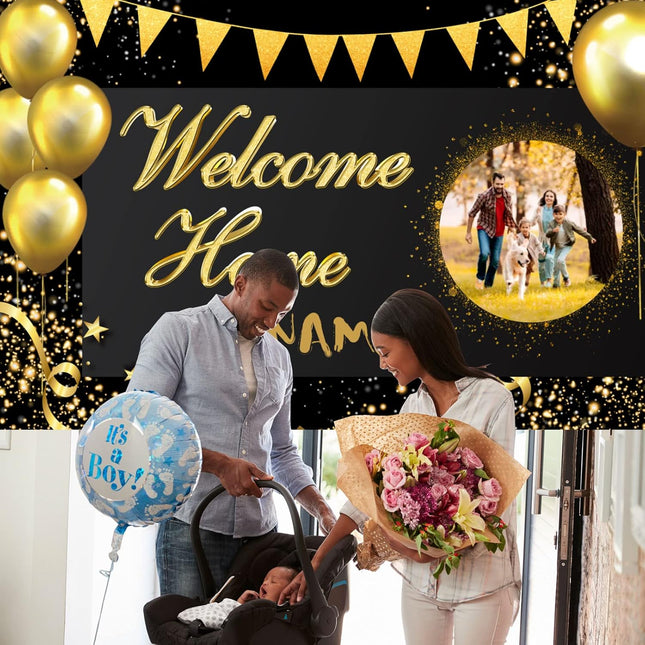 UUBAO Custom Welcome Home Banner Decoration, Black Gold Yard Sign for Outdoor Decor, Military Homecoming Deployment Returning Party Supplies