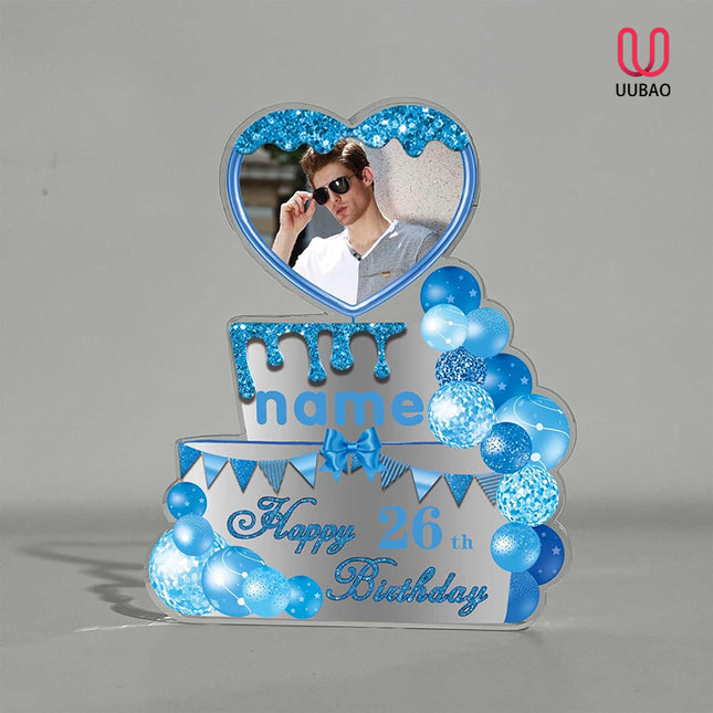 UUBAO Custom Happy Birthday Acrylic Plaque Desktop with Photo Personalized  Birthday Gift Ideas Keepsake Paperweight Sign(Blue)