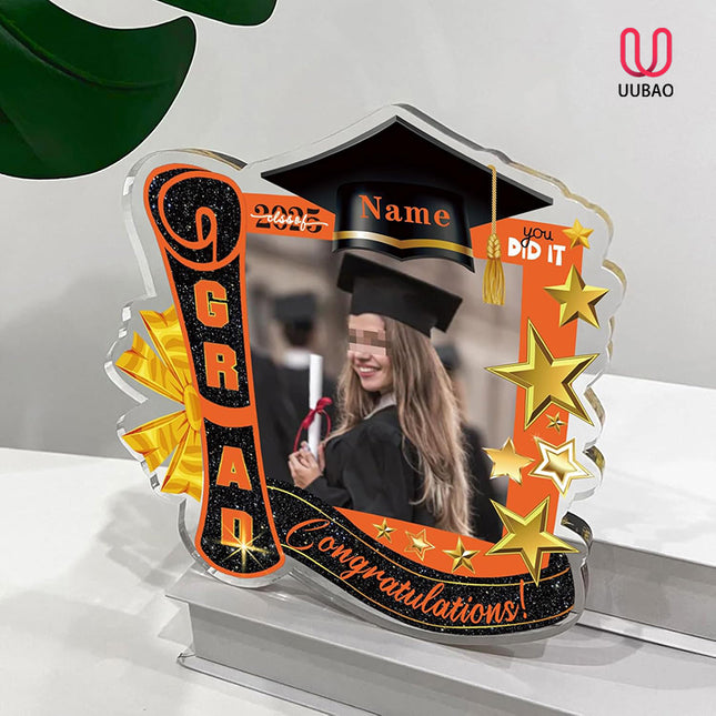 UUBAO Customized Graduation Plaque with Single Picture Custom Picture 2025 Congrats Grad Crystal Desktop Farewell Keepsake Gift (Orange)
