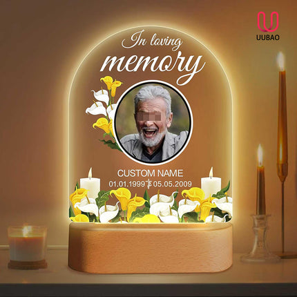 UUBAO Personalized Memorial Gift Photo Night Light Customized Light Up Acrylic Plaque Lamp Sympathy Bereavement Remembrance Gift(Flower)