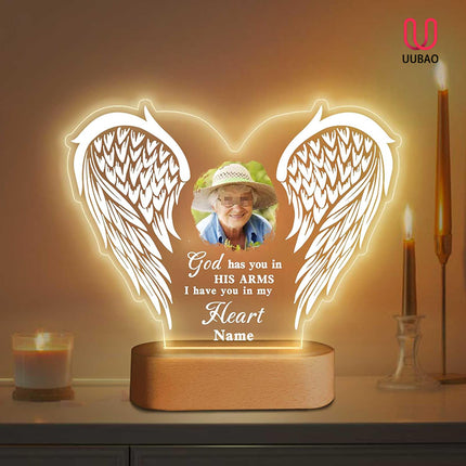 UUBAO Personalized Memorial Gift Photo Night Light Customized Light Up Acrylic Plaque Lamp Sympathy Bereavement Remembrance Gift(Love Wings)