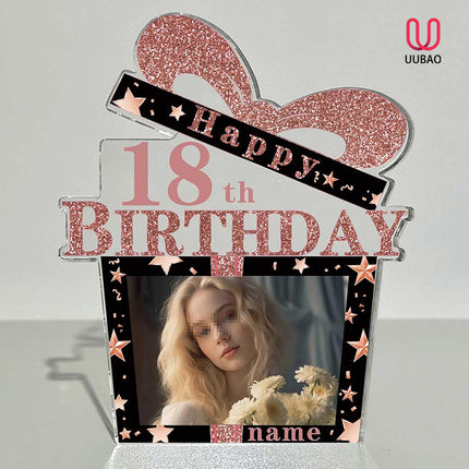 UUBAO Customized Birthday Gift Acrylic Plaque Custom Picture Crystal Desktop Keepsake Gift Birthday Decorations(Pink)