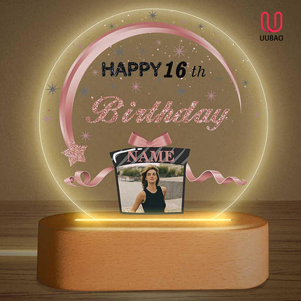 UUBAO Personalized Happy Birthday Night Light Gift with Photo Customized Acrylic Lamp for Her Mom Daughter Grandma Nana(Rose Gold and Black)