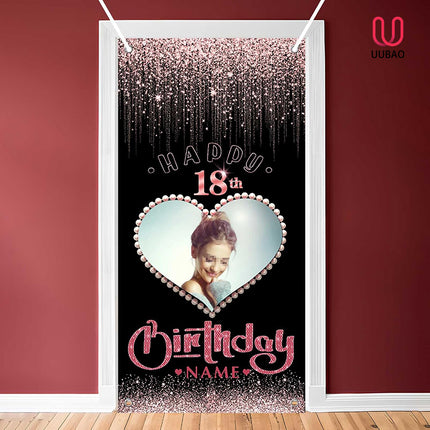 UUBAO Custom Happy Birthday Door Banner Backdrop Birthday Decorations Party Supplies for Women Men(Pink)