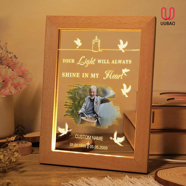 UUBAO Personalized Memorial Gift Night Light Customized Light Up Picture Frames Acrylic Led Plaque Lamp Sympathy Remembrance Gift(Peace Dove)