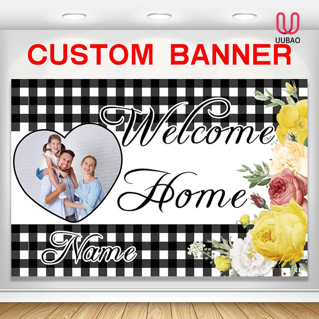 UUBAO Custom Welcome Home Banner Decorations Sunflower Yard Sign Sunflower Banner for Military Homecoming Deployment Returning Party Supplies