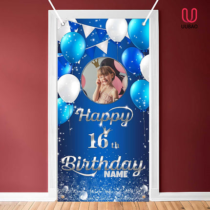 UUBAO Custom Happy Birthday Door Banner Backdrop Birthday Decorations Party Supplies for Women Men(Navy Blue)