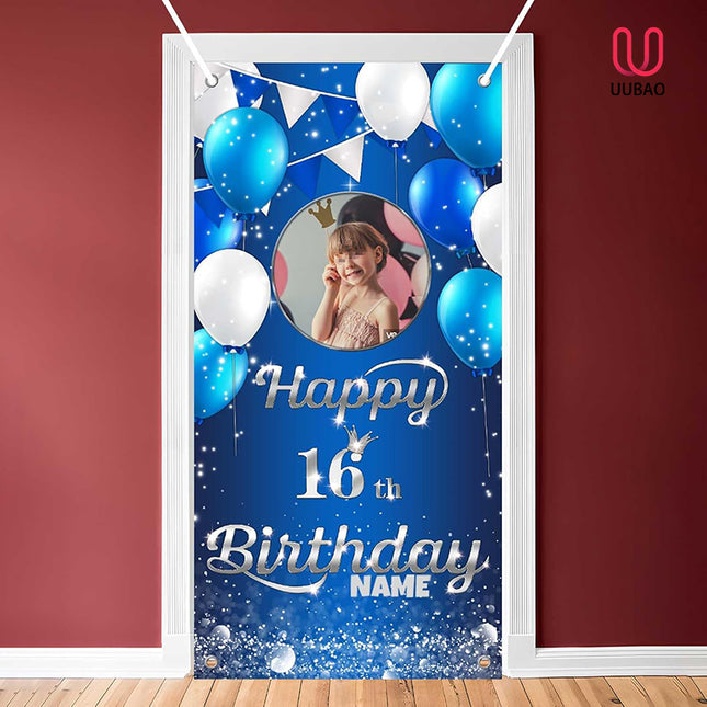UUBAO Custom Happy Birthday Door Banner Backdrop Birthday Decorations Party Supplies for Women Men(Navy Blue)