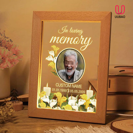 UUBAO Personalized Memorial Gift Night Light Customized Light Up Picture Frames Acrylic Led Plaque Lamp Sympathy Remembrance Gift(Flower)