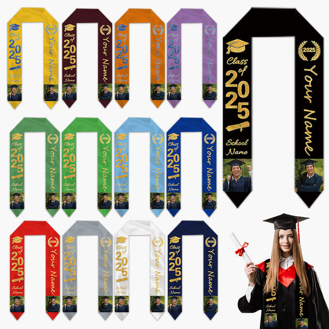UUBAO Personalized Photo Name Graduation Shawl Custom Multi-color Option Graduation Stole Class Of 2025 Honor Shoulder Strap Decoration (Yellow)