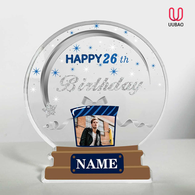 UUBAO Customized Birthday Gift Acrylic Plaque Custom Picture Crystal Desktop Keepsake Gift Birthday Decorations(Blue)