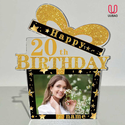 UUBAO Customized Birthday Gift Acrylic Plaque Custom Picture Crystal Desktop Keepsake Gift Birthday Decorations(Yellow)