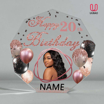 UUBAO Custom Happy Birthday Acrylic Plaque Desktop with Photo Personalized  Birthday Gift Ideas Keepsake Paperweight Sign(Pink)