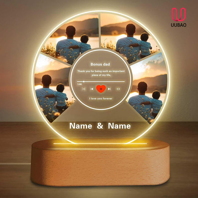 UUBAO Customized Acrylic Night Light Gift Personalized Father's Day Gift Custom Photo Name For Bonus Dad