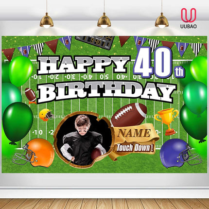 UUBAO Custom Football Theme Birthday Decorations Banner Personalized Fabric Banner for Birthday Party Supplies