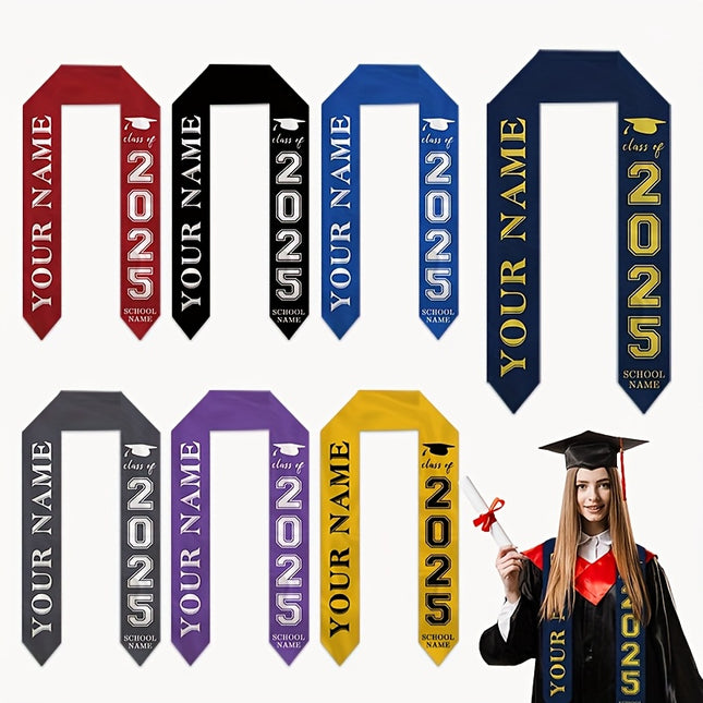 UUBAO Personalized Photo Name Graduation Shawl Custom Multi-color Option Graduation Stole Class Of 2025 Honor Shoulder Strap Decoration (Yellow)