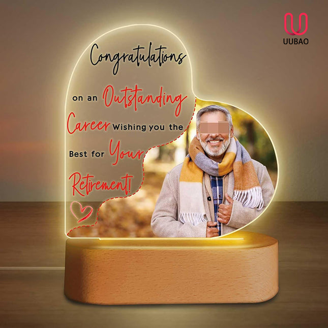 UUBAO Customized Acrylic Night Light Gifts Personalized Acrylic LED Night Light Lamp Anniversary Custom Photo Gifts for Retiree