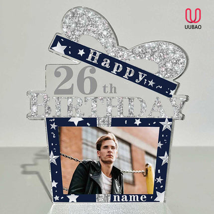 UUBAO Customized Birthday Gift Acrylic Plaque Custom Picture Crystal Desktop Keepsake Gift Birthday Decorations(Blue)