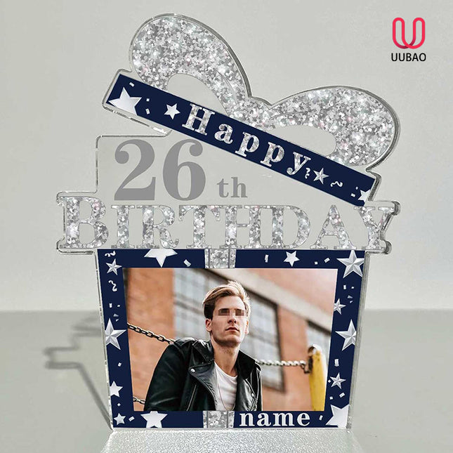 UUBAO Customized Birthday Gift Acrylic Plaque Custom Picture Crystal Desktop Keepsake Gift Birthday Decorations(Blue)
