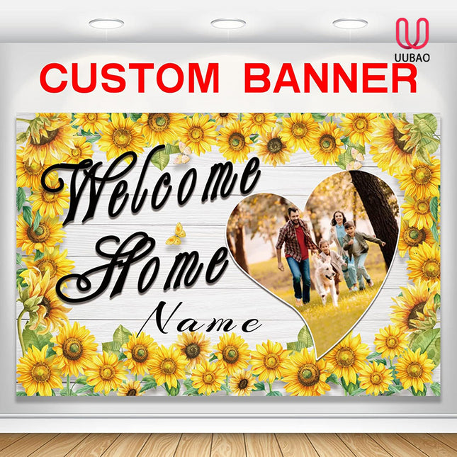 UUBAO Custom Welcome Home Banner Decorations Sunflower Yard Sign Sunflower Banner for Military Homecoming Deployment Returning Party Supplies