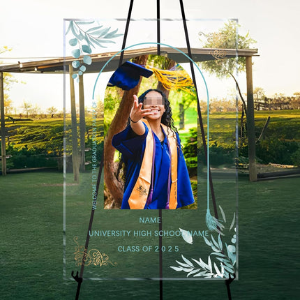 UUBAO Customized Welcome Sign for Graduation Party Personalized Acrylic Sign with Photo Name Class of 2025 Graduation Decor(Blue)