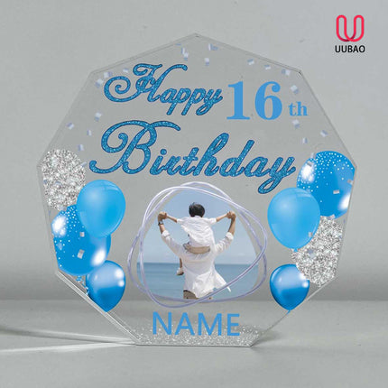 UUBAO Custom Happy Birthday Acrylic Plaque Desktop with Photo Personalized  Birthday Gift Ideas Keepsake Paperweight Sign(Blue)