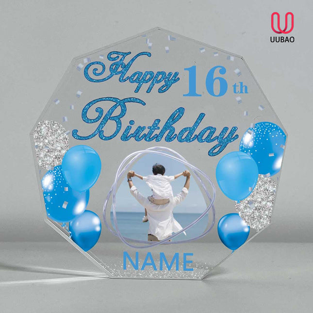 UUBAO Custom Happy Birthday Acrylic Plaque Desktop with Photo Personalized  Birthday Gift Ideas Keepsake Paperweight Sign(Blue)