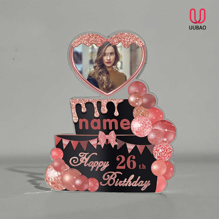 UUBAO Custom Happy Birthday Acrylic Plaque Desktop with Photo Personalized  Birthday Gift Ideas Keepsake Paperweight Sign(Pink)