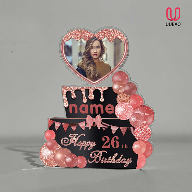 UUBAO Custom Happy Birthday Acrylic Plaque Desktop with Photo Personalized  Birthday Gift Ideas Keepsake Paperweight Sign(Pink)